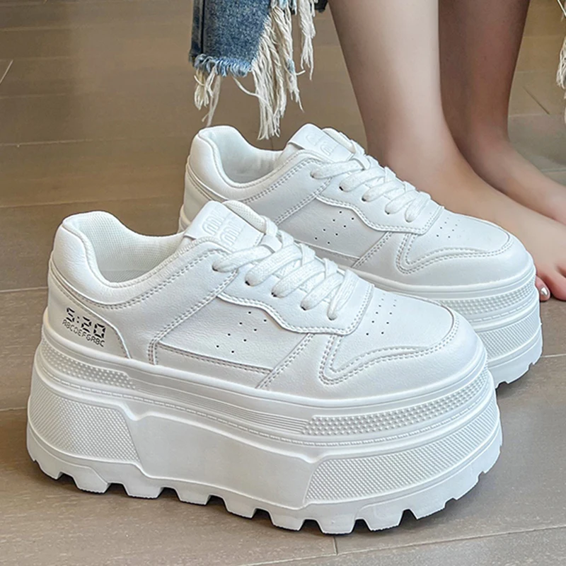 Summer Women 8CM Platform Sneakers Trend Casual Outdoor Lace Up Shoes High Quality Sneaker Breathable Thick Bottom Shoes Female