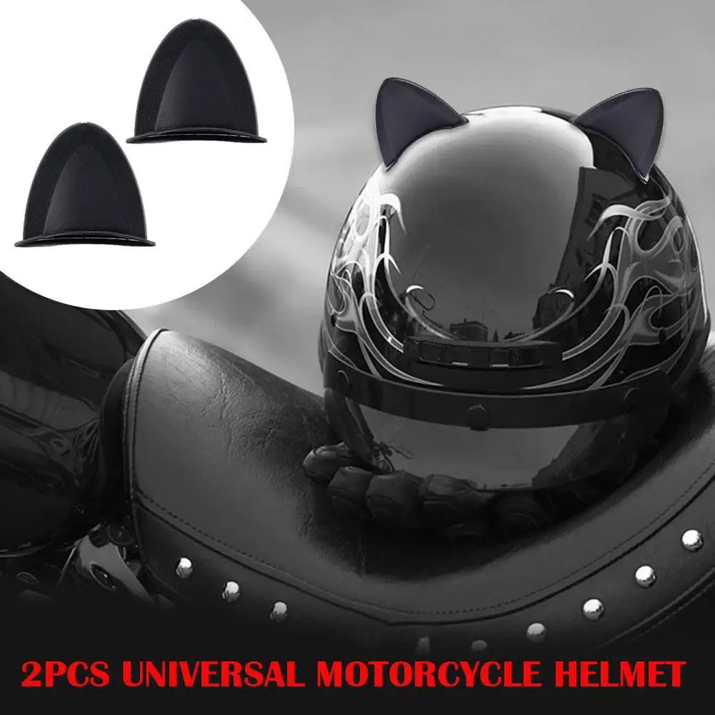 2 Pcs Motorcycle Helmet Cat Ears Decoration Universal DIY Helmet Styling Stickers Black Bicycle Helmet Accessories