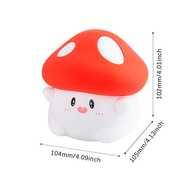 Mushroom Night Light, USB 2-Level Dimming Silicone Touch Lamp with Timer, Cute Bedside Sleep Aid Mood Light