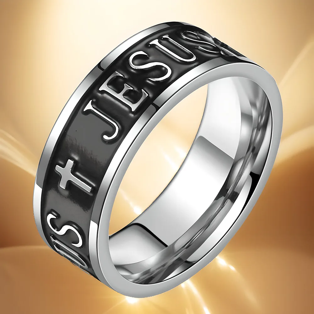 

Punk Black Jesus Ring for Men,Never Fade Cross Stainless Steel Signet Ring,Cool Rock Jewelry Gifts