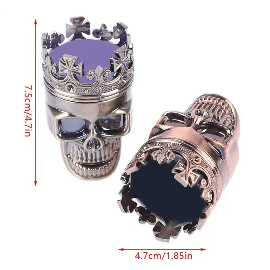 1 3-layer Classic King Skull Plastic Shell Zinc Alloy Teeth Tobacco Herbal Fragrance Crusher, Zinc Alloy Inner Tank Manual Tobac