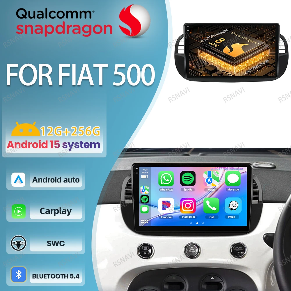 

Car Radio Android 15 For FIAT 500 Wireless Carplay Auto Navigation DSP Head Unit 5G WIFI Qualcomm DVD 4G LTE Multimedia QLED BT