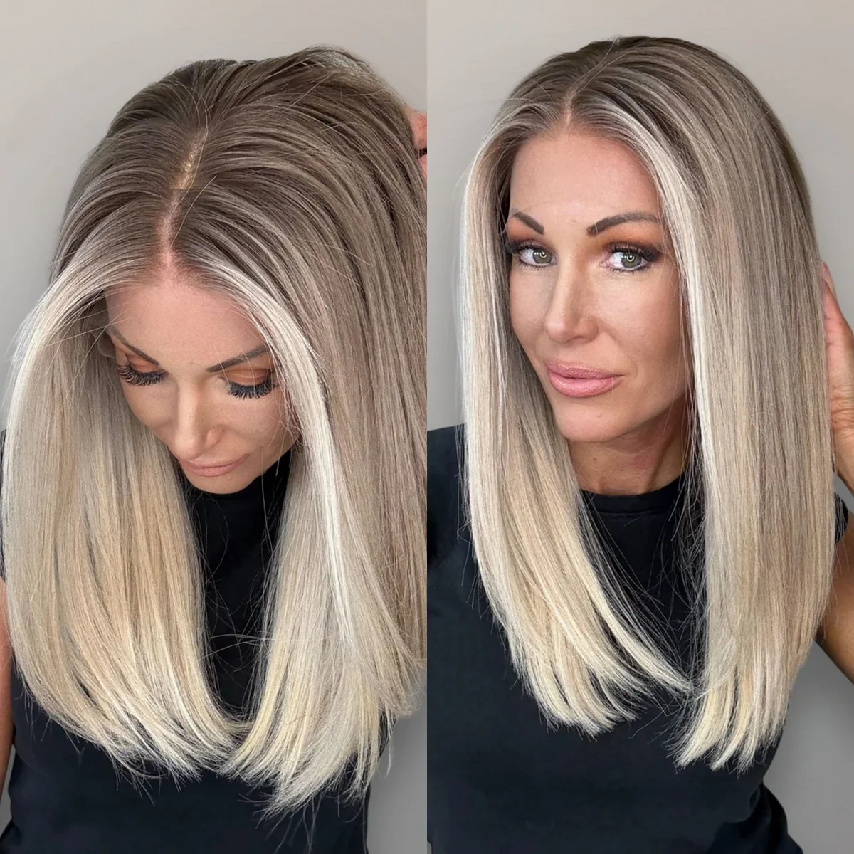 

Natural Hairline Costume Woman 13x4 Middle Part Ombre Ash Blonde Lace Front Wig Heat Resistant Fibre Wig Natural Straight Wigs