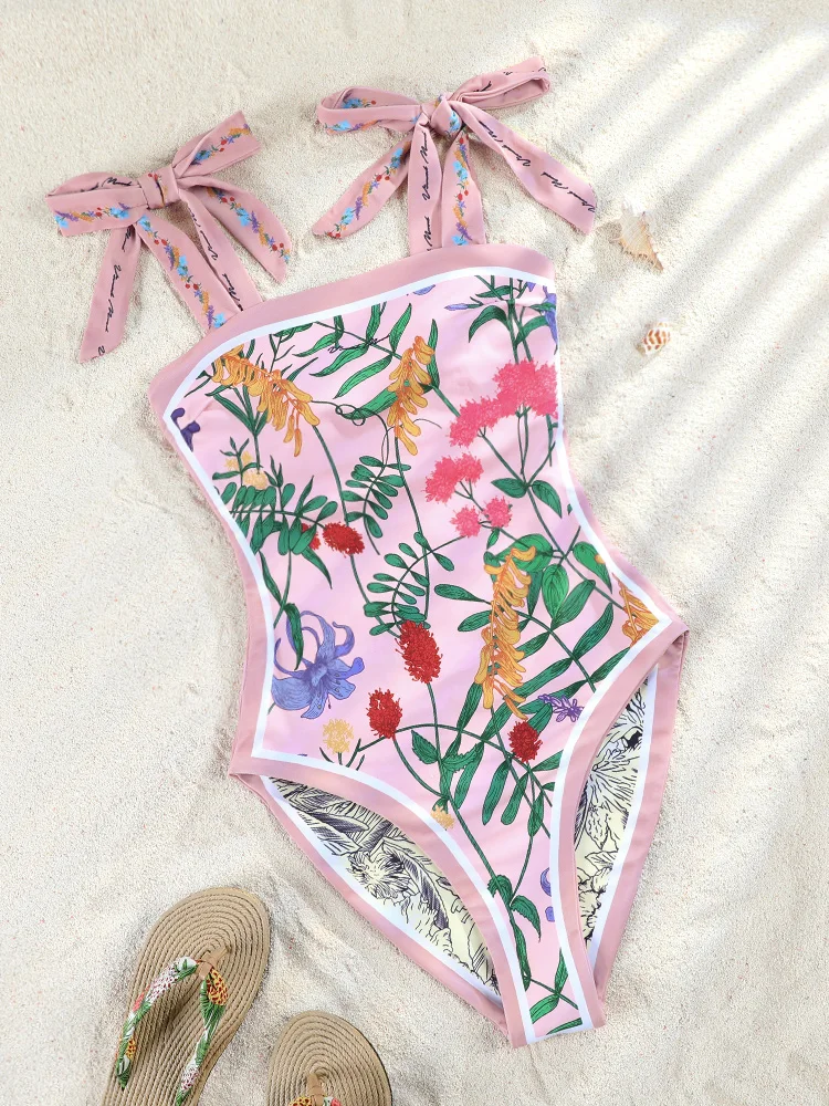 ZRTAK Sexy One Piece Swimsuit Women 2024 Bodysuits High Cut Swimwear Push Up Bathing Suit Print One-Piece Suit Women Summer