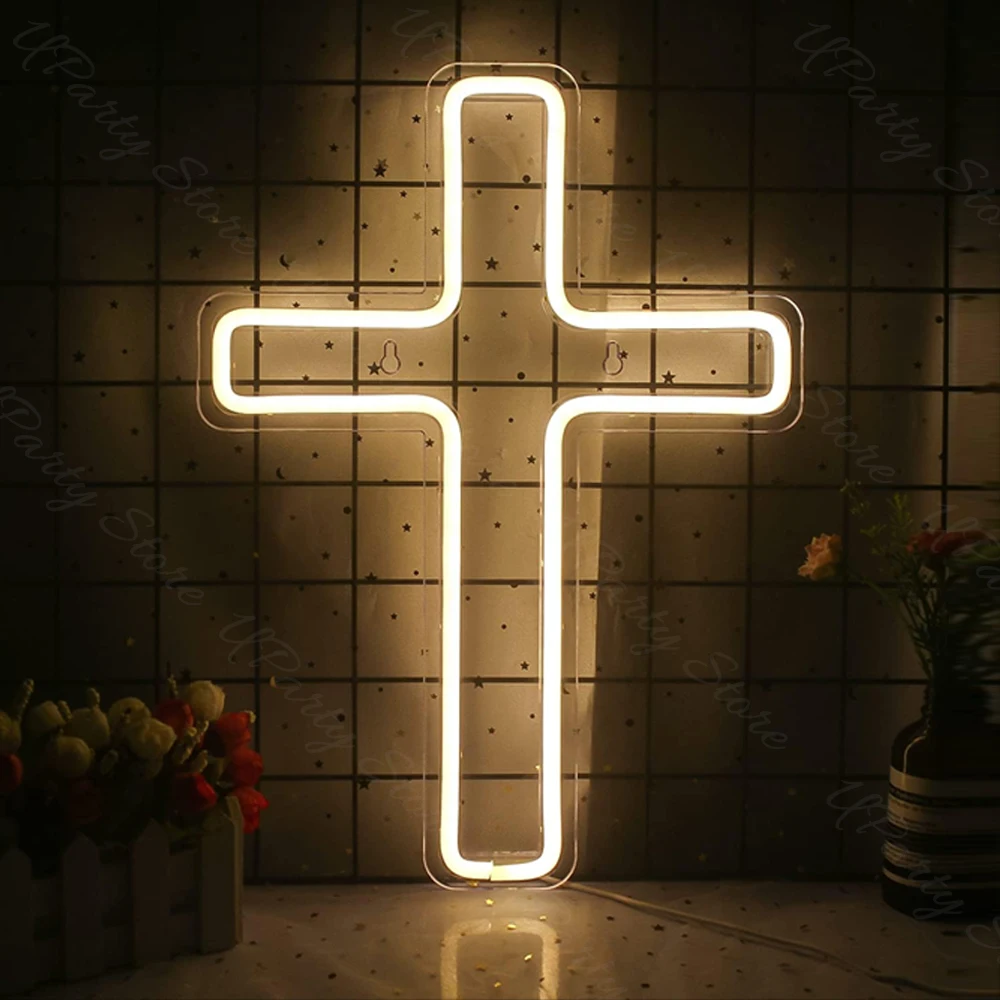 Cross LED Light for Baptism Birthday Decoration 30x40cm Acrylic Cross Sign Light for Wedding Christening Party Backdrop Decor