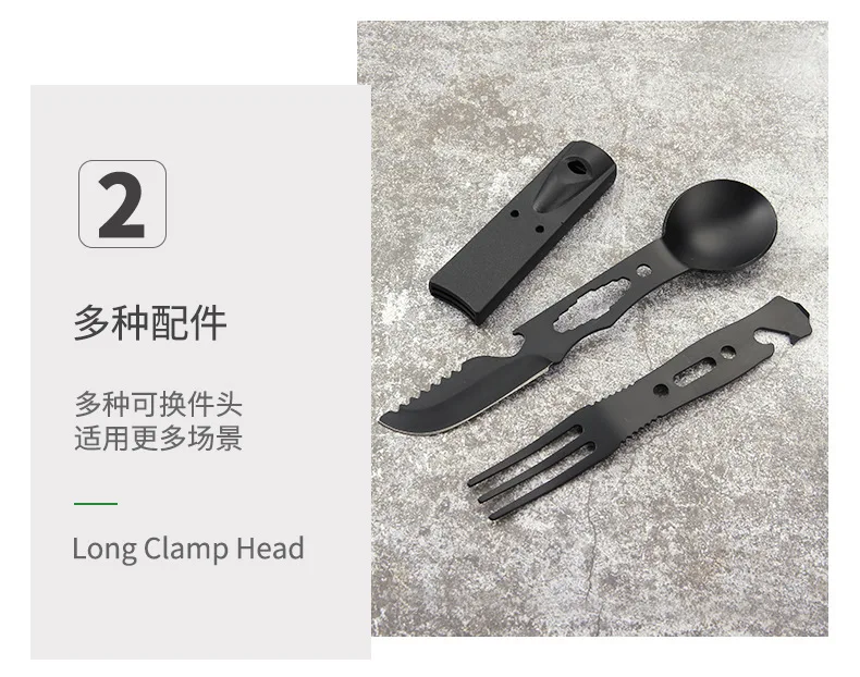 Edelstahl Camping-Besteckset Multifunktionswerkzeug mit Pfeife, Gabel, Löffel und Messer für Outdoor-Wandern und Picknick – Detail 3