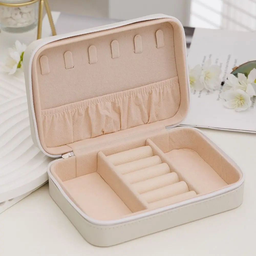 Leather Trinkets Storage Organizer Large Capacity Solid Color Portable Jewelry Organizer Dustproof Simple Jewelry Display Box