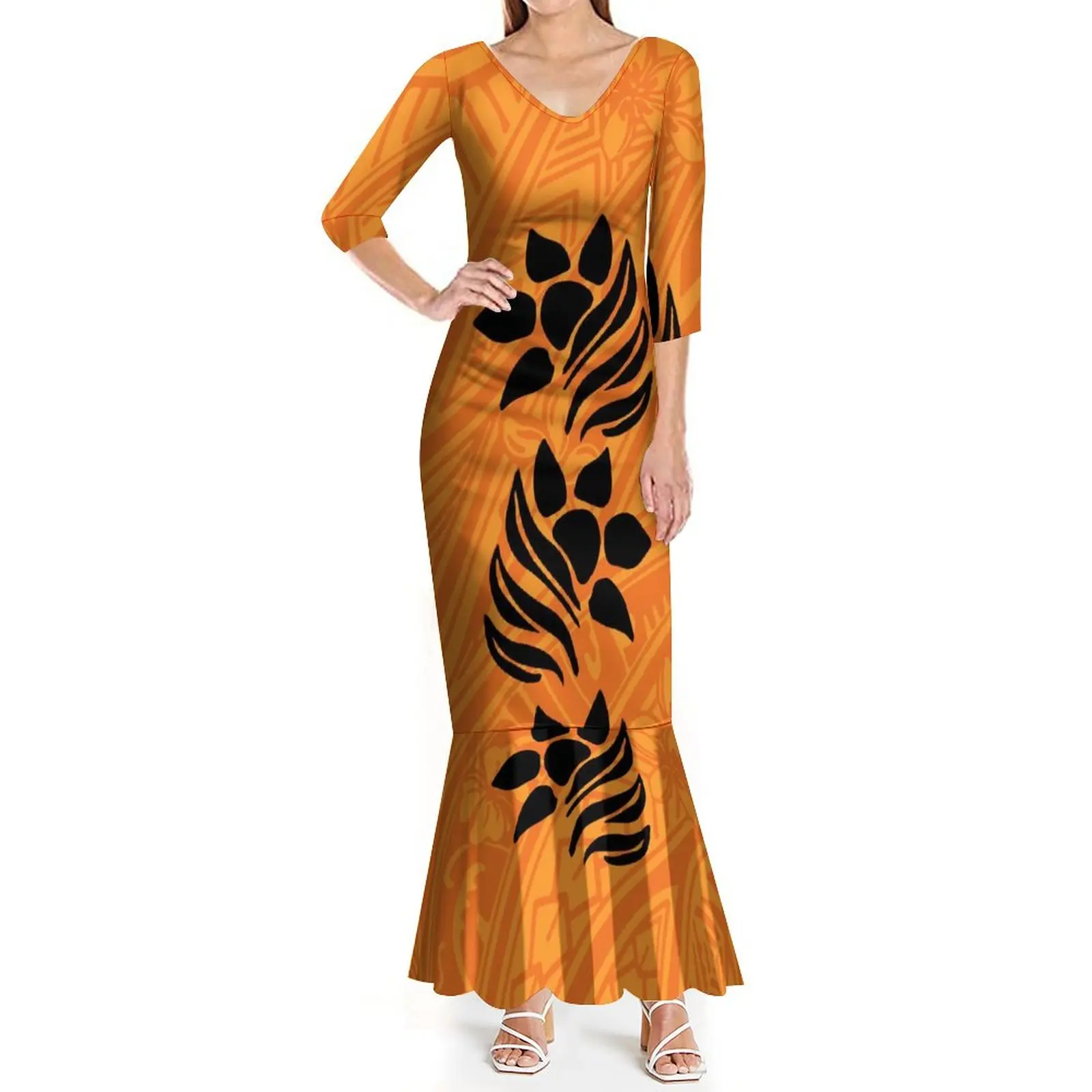 2023 New Fashion Women's Custom Polynesian Women's Dress Summer Mid-Sleeve High Quality Fabric Maxi Dress