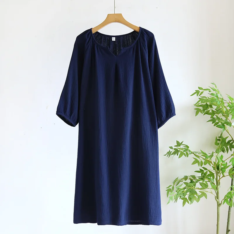 Women's Long Skirt Solid Color Crepe Nightdress Cotton Home Dress sleepwear 6