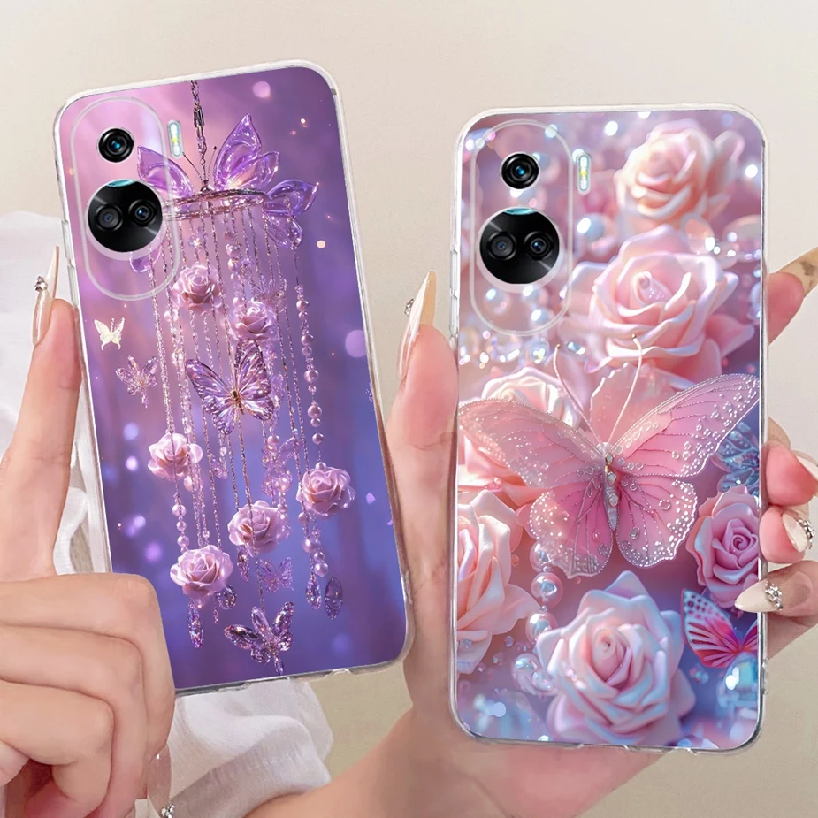 For Honor 90 Lite Case CRT-NX1 Stylish Bow Flowers Painted Cover Soft Slim Phone Case For Honor 90 Pro Honor90 Lite 90Pro Fundas