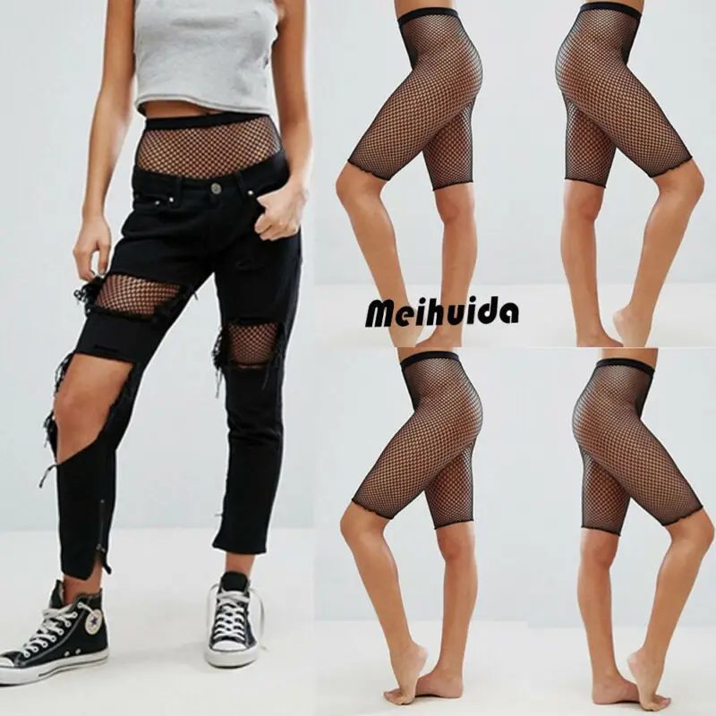 Mallas transparentes de malla para mujer, pantalones cortos de ciclismo, ropa de discoteca Sexy, disfraces eróticos, Verano