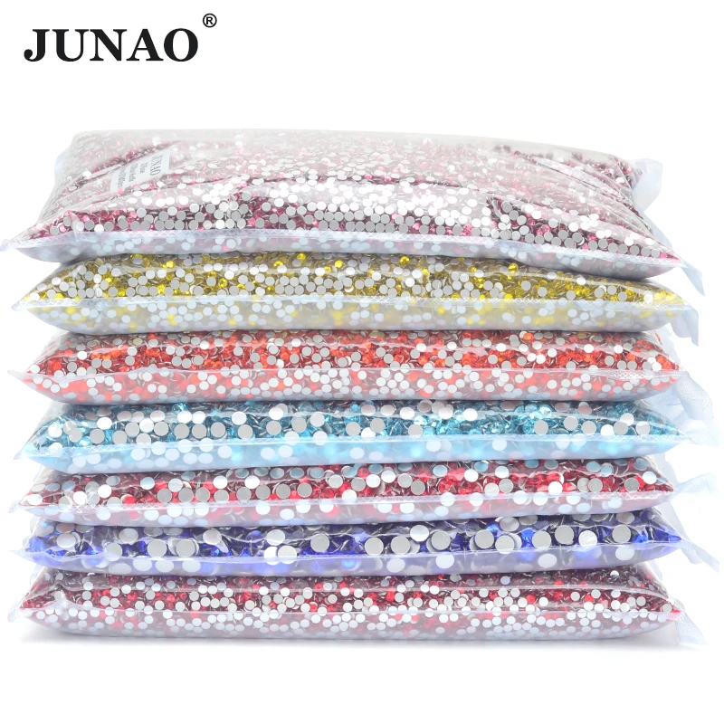 JUNAO Top Quality 100Gross SS6 SS8 SS10 SS16 SS20 Pink Red Glass Rhinestones Appliques Flatback Nail Crystal Stones for Clothes