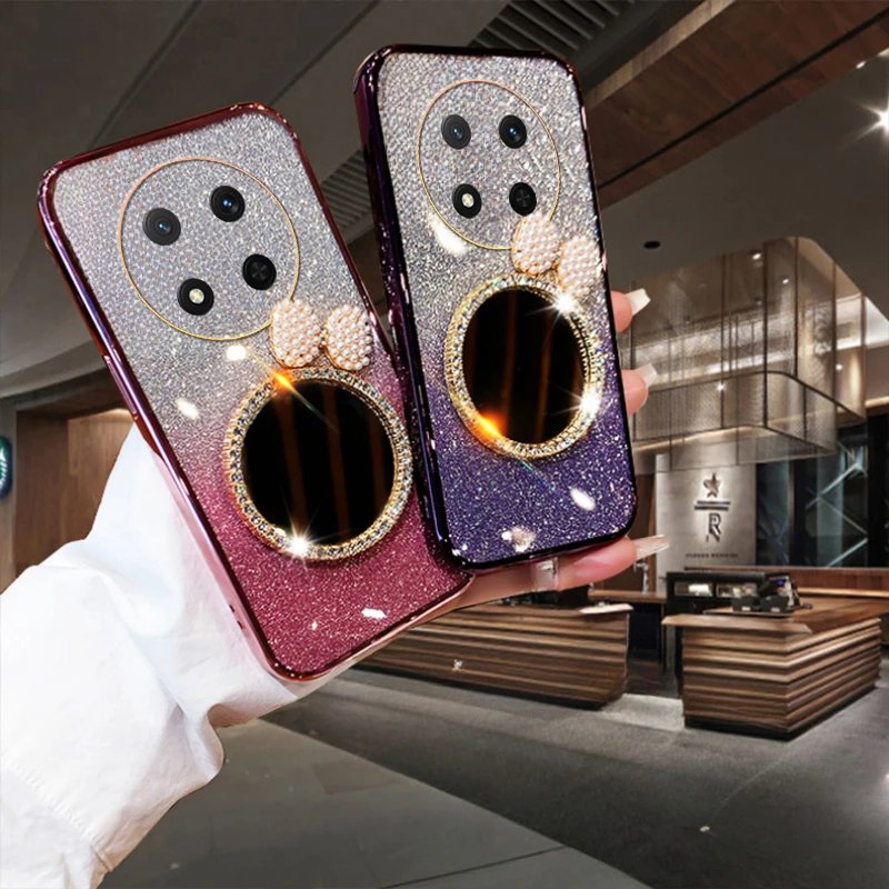 حافظة لهاتف Honor X9D X7D 400 حافظة ذكية متدرجة لامعة بحلقة مرآة لهاتف Honor X9D X7D 400 غطاء ذكي