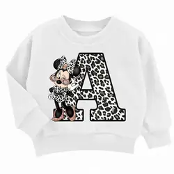 Cartoons Boy Girl Sweatshirts Children Disney Minnie Hoodie Letter A B C D Kid Casual Clothes O-neck Pullover Little Baby Kawaii