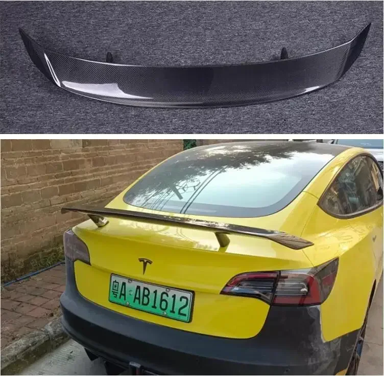 REAL CARBON FIBER REAR WING TRUNK LIP TAIL SPOILER FOR Tesla MODEL 3 2017 2018 2019 2020 2021 2022