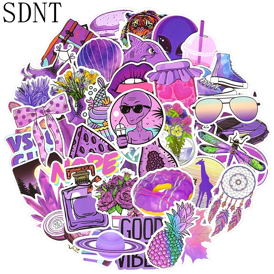 

50 PCS Purple Graffiti Stickers VSCO Girl Cartoon Waterproof Stickers for Laptop Skateboard Suitcase Bicycle Car Vinyl Decals