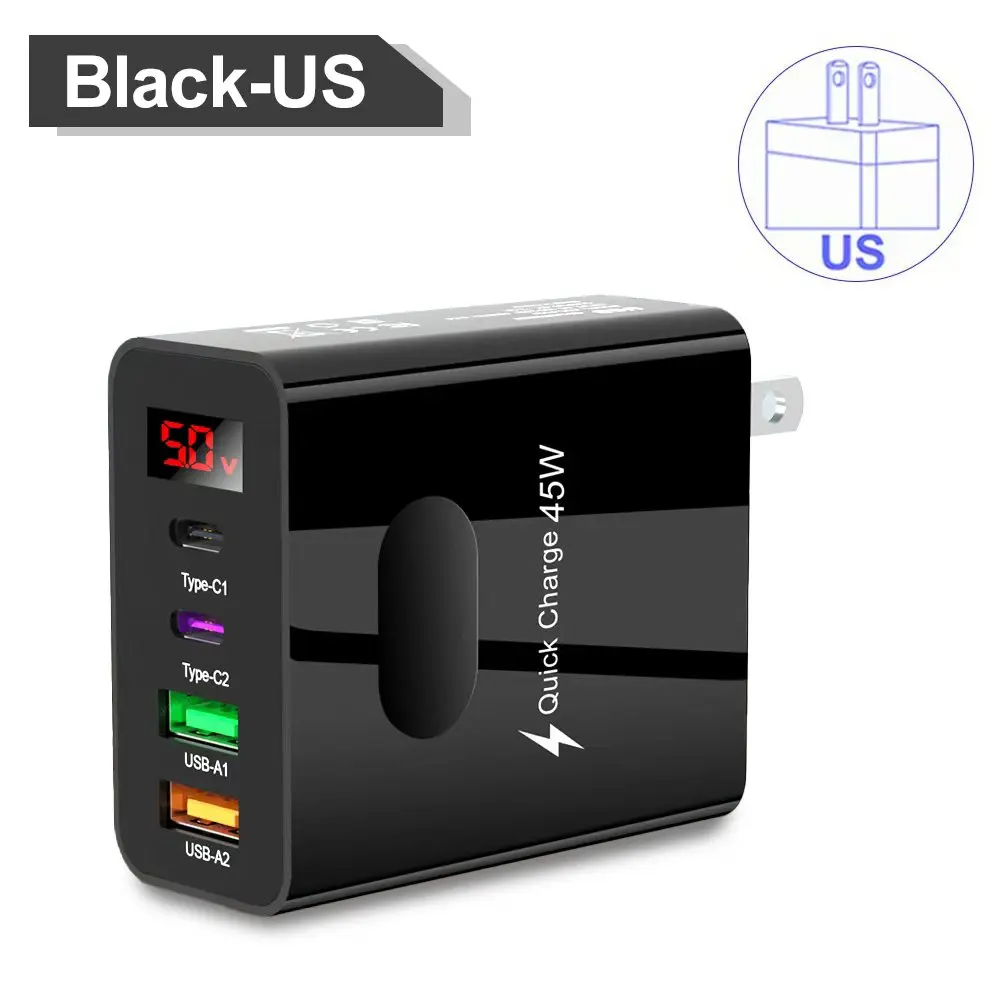 4Ports Digital Display Ladegerät USB Typ C Ladegerät Quick Charge 3,0 PD Telefon Lade Adapter Für Xiaomi iPhone Samsung reise C