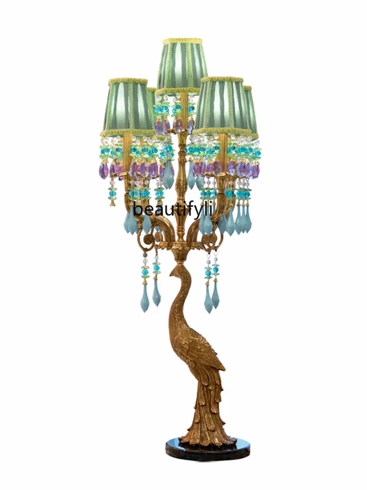 

French Style Elegant Luxury Living Room Lighting European Retro Green Romantic Decorative Copper Table Lamp