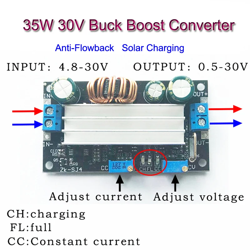 

35W 30V Buck-Boost CC CV Adjustable Variable DC Power Supply Module Solar Charging Module Voltage Regulator