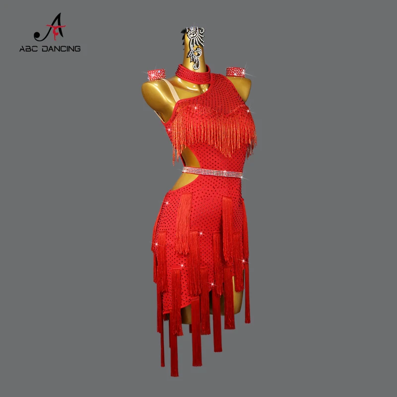 New Red Latin Dance Suit Competition Tassel Clothing Ballroom Practice Wear Female  Sexy Skirt for Women Adult Sport Party Samba