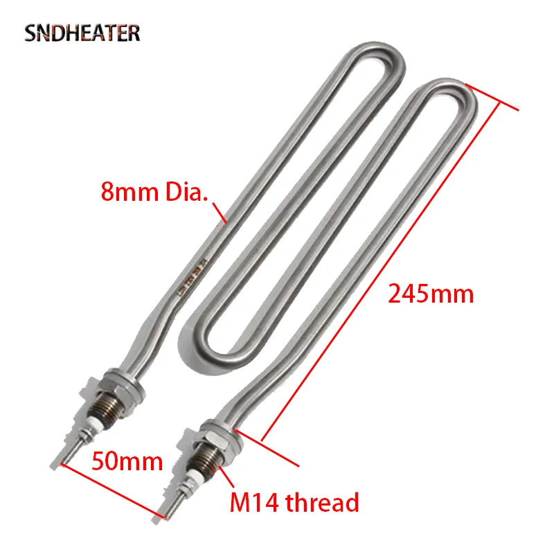 SNDHEATER W M Shape Water Immersion Heating Element M14 Thread 2KW 245MM Length 50MM Width SS304 Heater for Steamer Machine