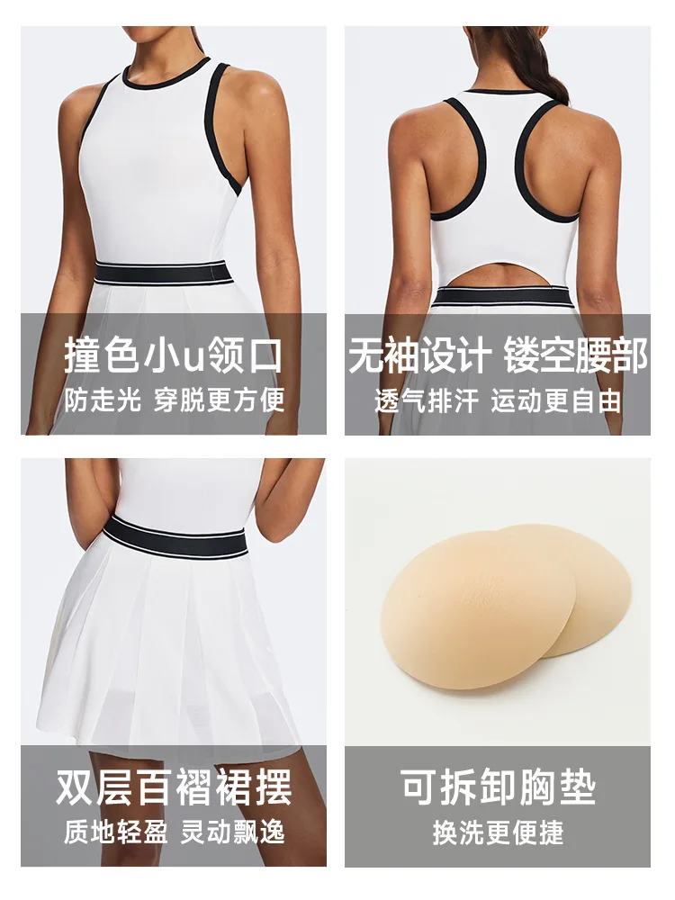SharpStar Women's Quick Dry Tennis Dress with Chest Pad High Elastic Badminton Dress with Shorts White Pickleball Dress