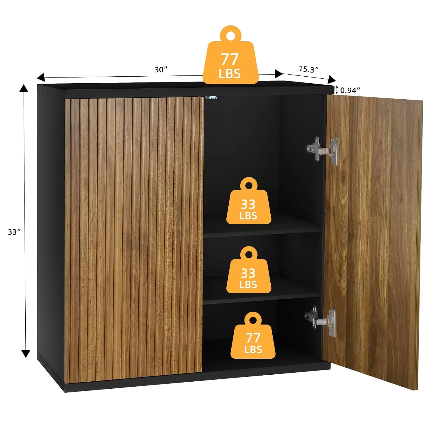 Walnut Fluted Wooden Sideboard Cabinet With Pop-Up Doors & Adjustable Shelves For Kitchen Coffee Bar, 2 Pieces, Customized