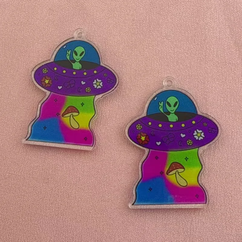 10pcs Cross border Popular Fun Acrylic Alien Character Pendant DIY Jewelry Accessories Jewelry Making Earrings Keychain view 2