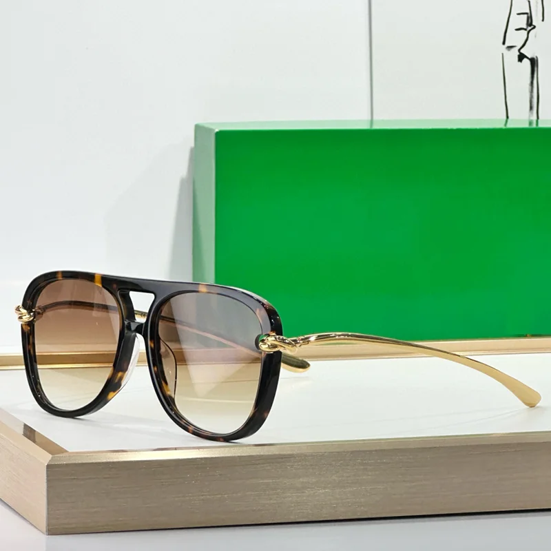 

KIZN Women's Niche INS Style Tortoise Gold Pilot Sunglasses 2025 Trendy Light Luxury Top Quality Double Bridge Acetate Solar Gla