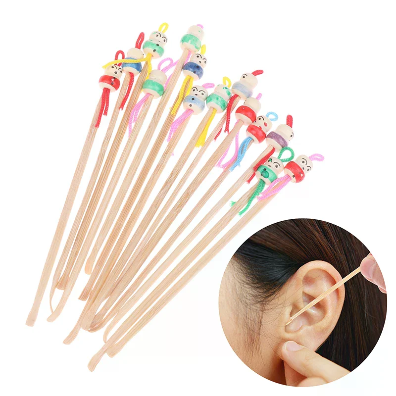 10/20 Pcs Bamboo Ear Cleaning Spoon Cartoon Head Earwax Removal Skid Resistant Wood Ear Cleaner Kit Ear Picks Removal