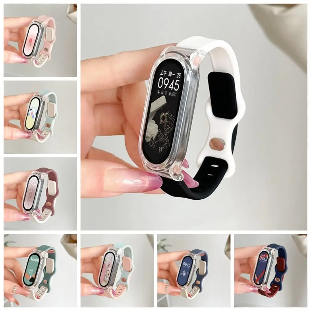 Two Tone Design Watch Case New Soft Breathable Wristband Button Style TPU Belt for Xiaomi Mi Band 8 Summer