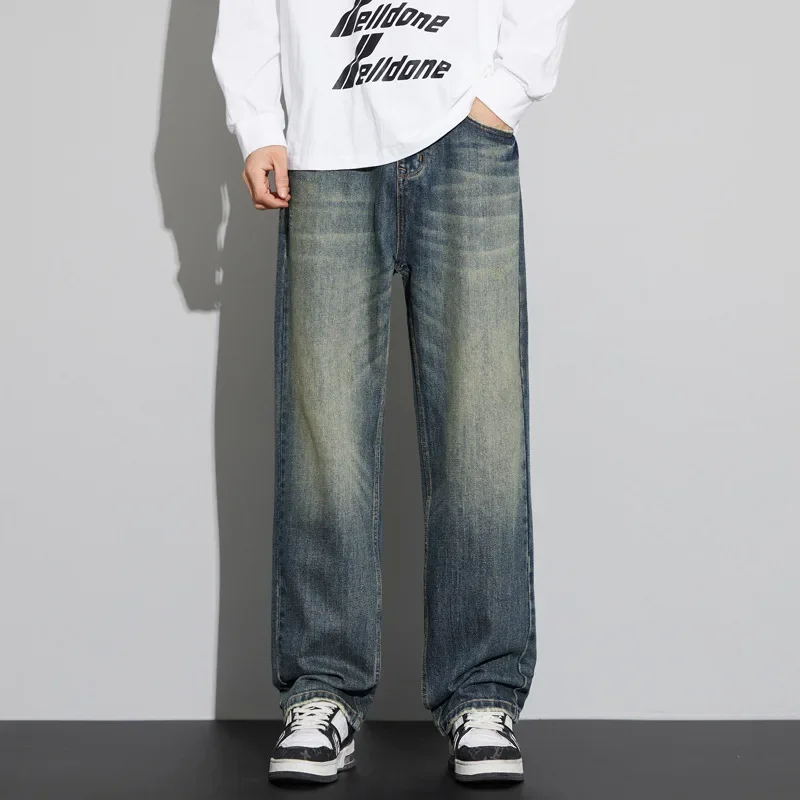 Vintage Men Casual Baggy Pants Wide Leg Jeans Fashion Korean Style Washed Denim Trousers Japan Streetwear Men Clothing