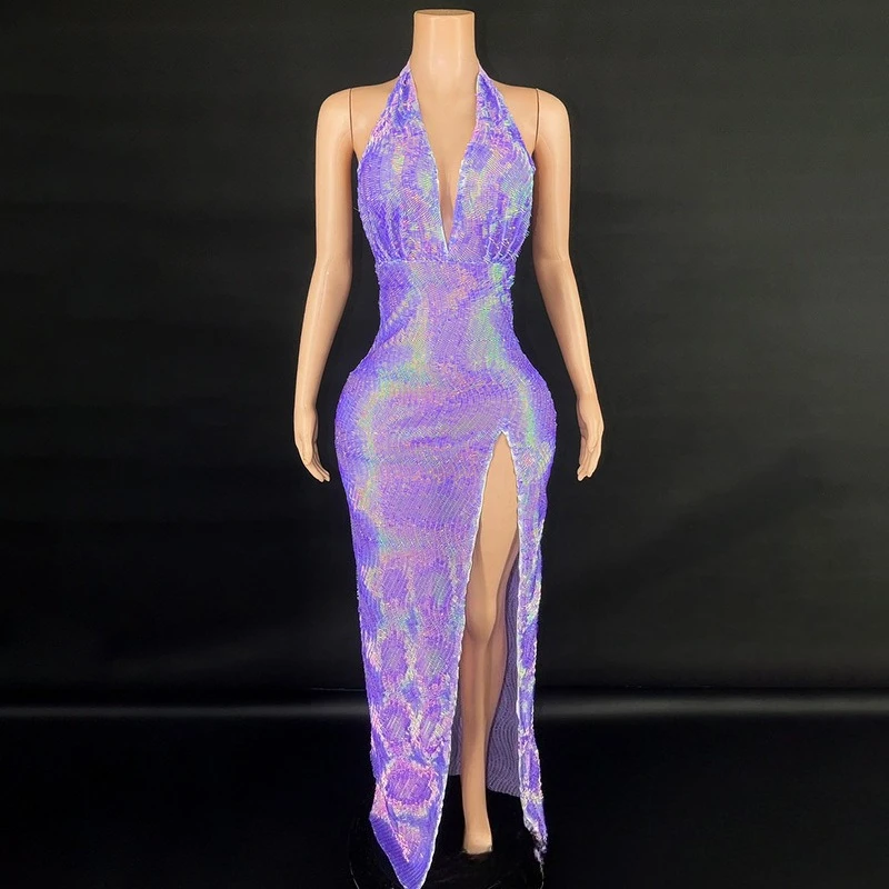 

Iris Purple Holiday Style Neck Temperament Dress Birthday Party Light Luxury Dress Dress Miss Universe Chooses Beautiful Clothes