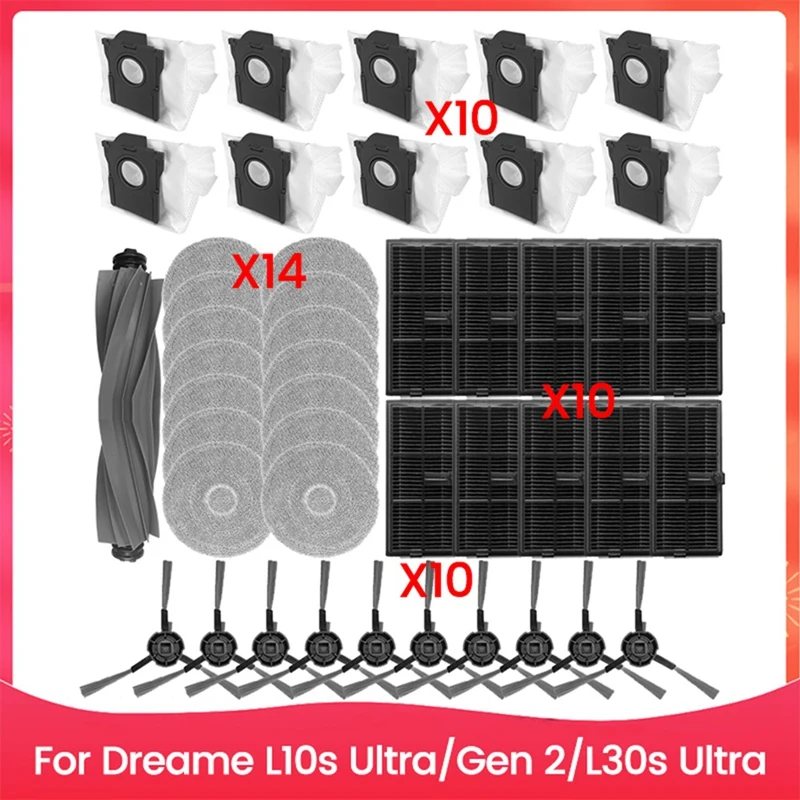 45PCS Brush Filter Dust Bag And Mop Cloth Kit For Dreame L10s Ultra Gen 2 L30s Ultra Vacuum Cleaner Replacement Parts