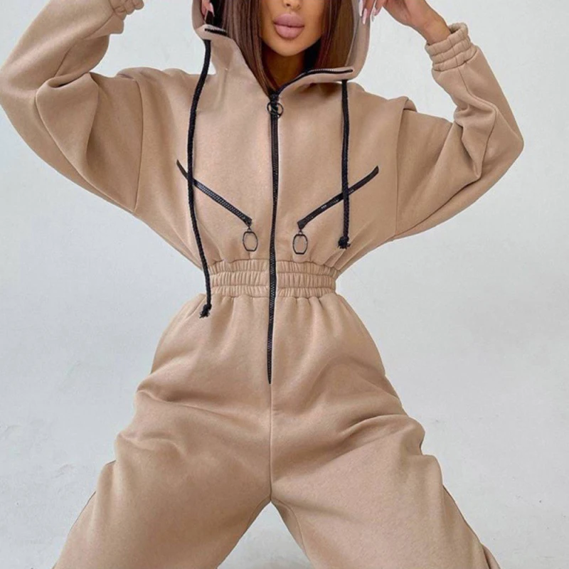 New Elegant Hoodies Jumpsuit Korea Fashion Women Long Sleeve One Piece Outfit Warm Overalls Winter Sportwear Rompers Tracksuits