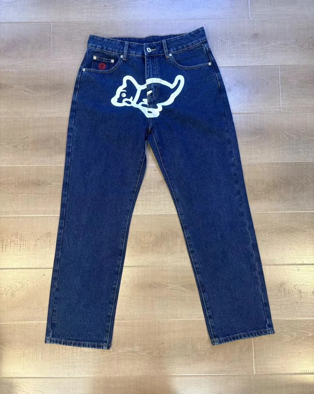 Top Grade ICECREAM Embroidery Running Dog Men Straight Denim Pants Loose Fit YKK Zipper Casual Denim Jeans Pants Trousers - Image 3