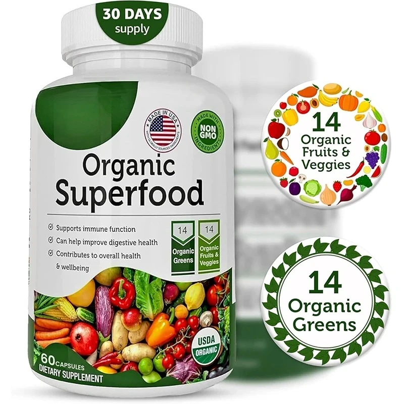 Contains 14 Types Of Green Vegetables And Fruit Supplements, With 60 Capsules Containing Antioxidant Organic Ingredients