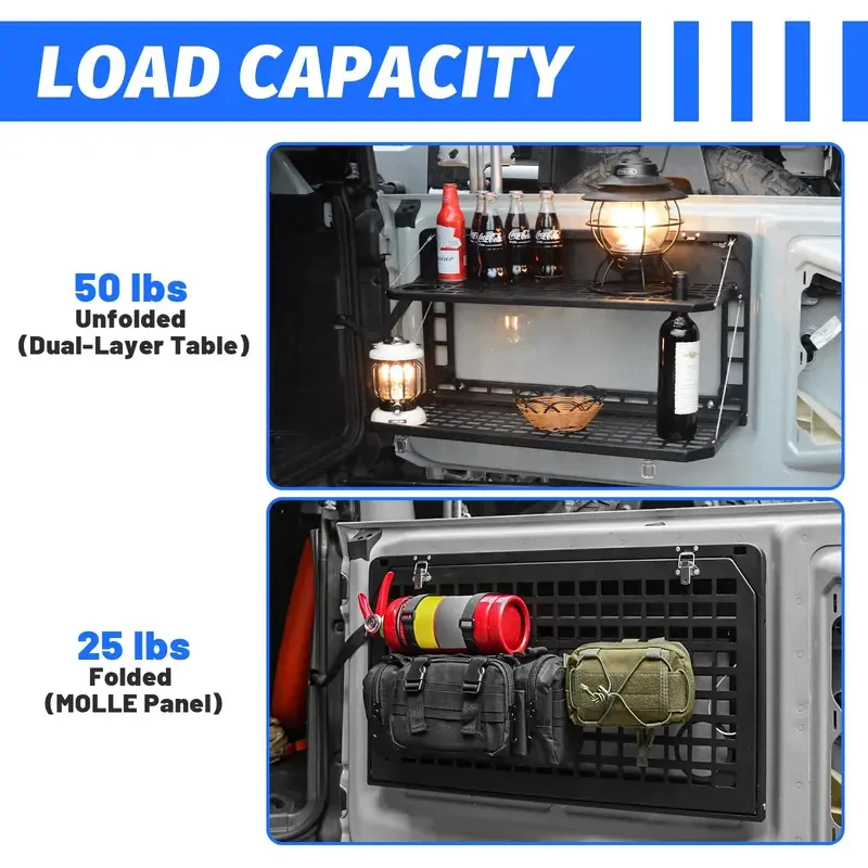 

High Quality 4/2-Door 2021-2025 Taiate Table, Foldable Double-Layer MOLLE Panel Cargo Shelf Car Trunk Storage Workbench