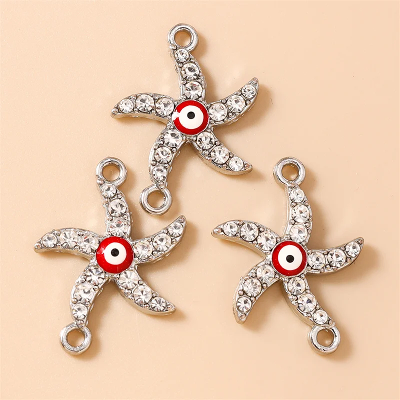 Leslie 10 Stück 21x28mm Strass-Kristall Glücksbringer Anhänger in Form von bösen Augen und Seesternen für die Herstellung von Ohrringen, Halsketten, Armbändern und DIY-Schmuck. – Detail 6