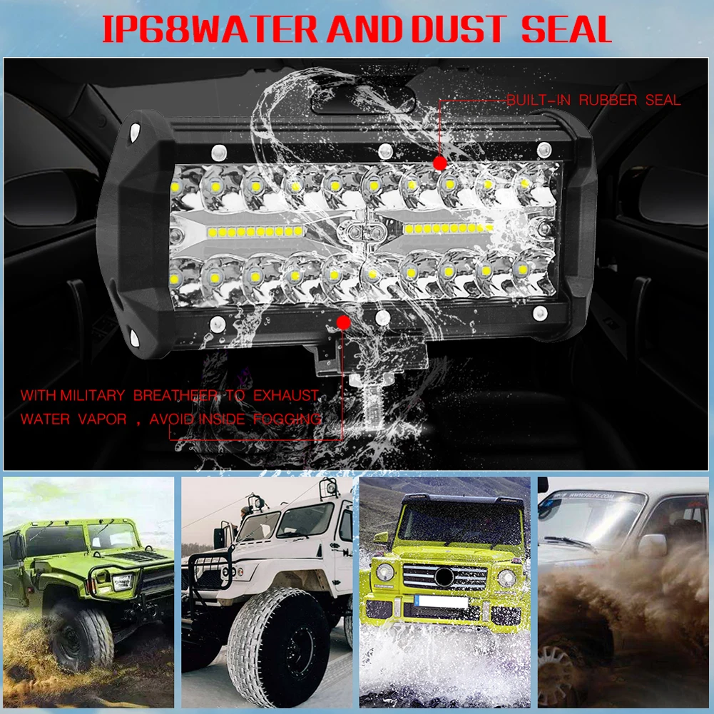 2pcs 7“ LED Light Bar 400W Triple Row 40LED Work Light 13200LM Spot Light 12V/24V Driving Fog Light Off Road Truck 4x4 ATV Light