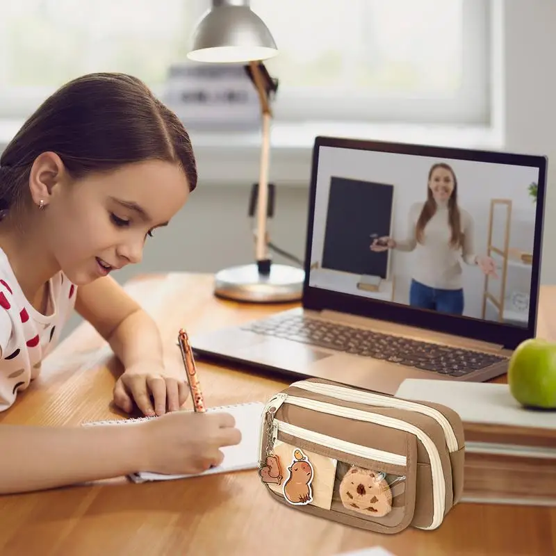 Большой вместительный пенал с откидной крышкой, сумка-карандаш для канцелярских принадлежностей, простая сумка для хранения канцелярских принадлежностей с капибарой, школьные и офисные принадлежности