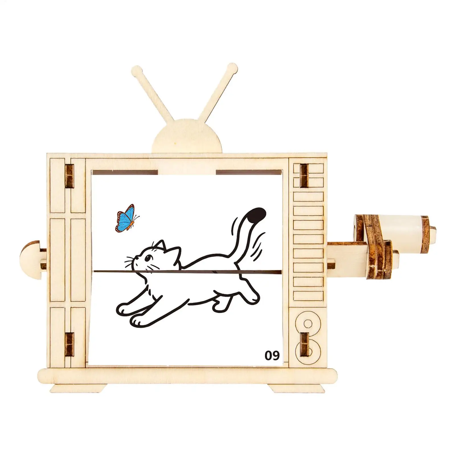 

Building Kits for Kid Wooden TV-Shaped STEM Science Experiment Toy Hand Cranked Animation Machine Building Set for Boys Children