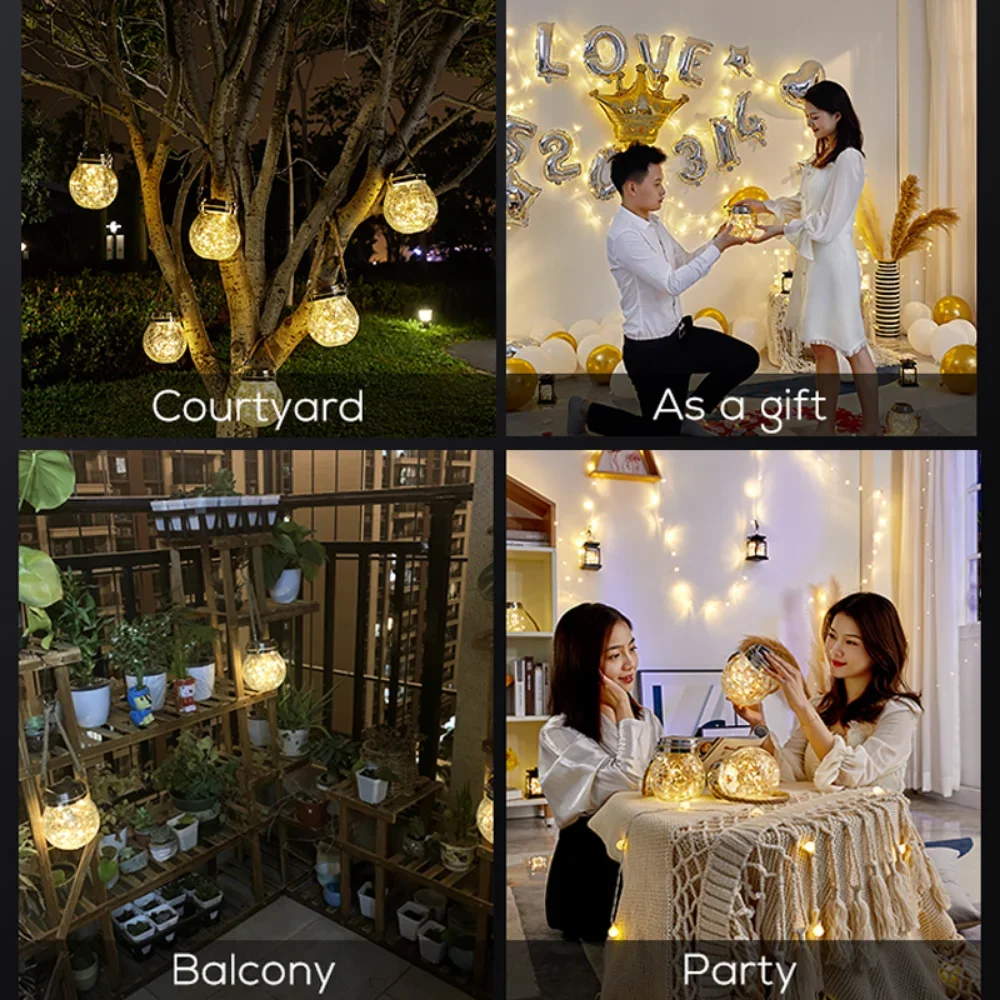 Imagem -04 - Impermeável Pendurado Luzes Solares Crackle Globo de Vidro Globo de Led Luzes Pátio Quintal Cerca Post Deck Decoração do Jardim ao ar Livre