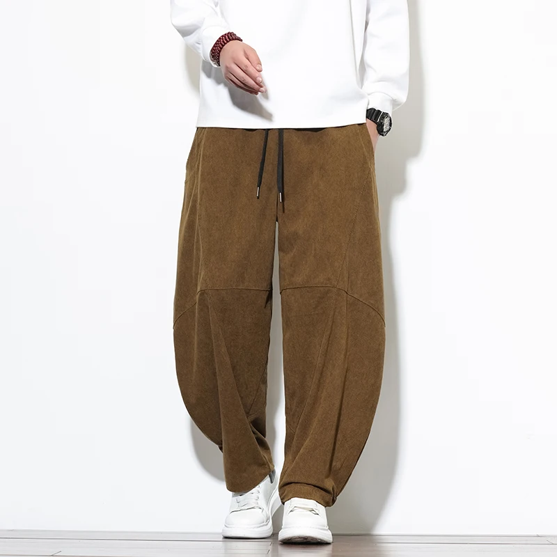 

Men Vintage Coffee Corduroy Casual Pants Loose Wide Leg Pants Men Chinese Style Trendy Harem Pants Male Y2k Harajuku Trousers