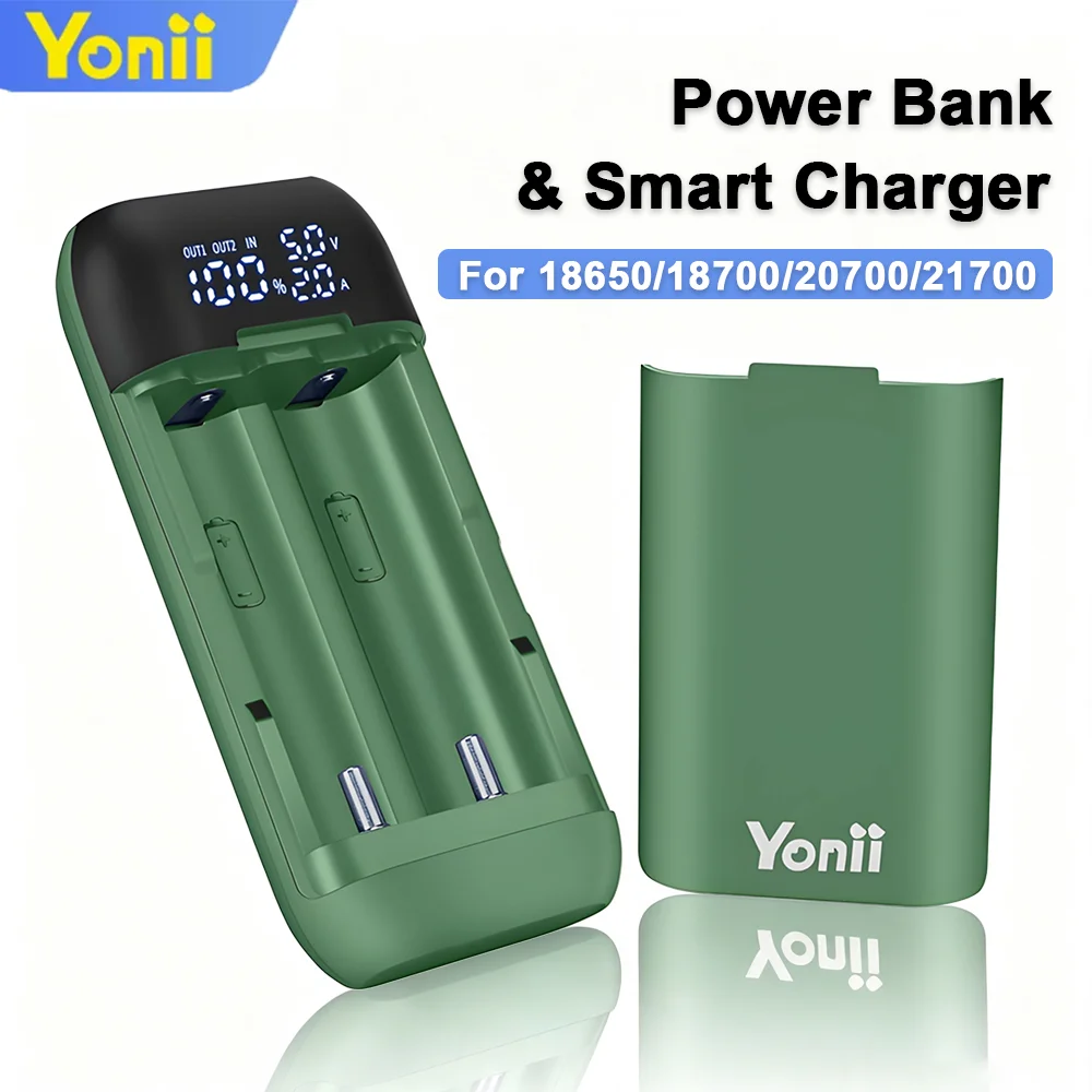 Yonii Rechargeable Battery Charger For 18650 21700 Fast Charge Charger Type-C with Portable Power Bank & Smart Charger Function