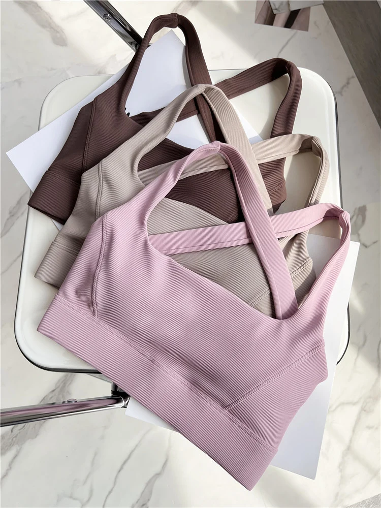 Criss Cross Sports Bra Medium Support Brushed  Gym Fitness Workout Push Up Bra with Removable Padding KUCLUT