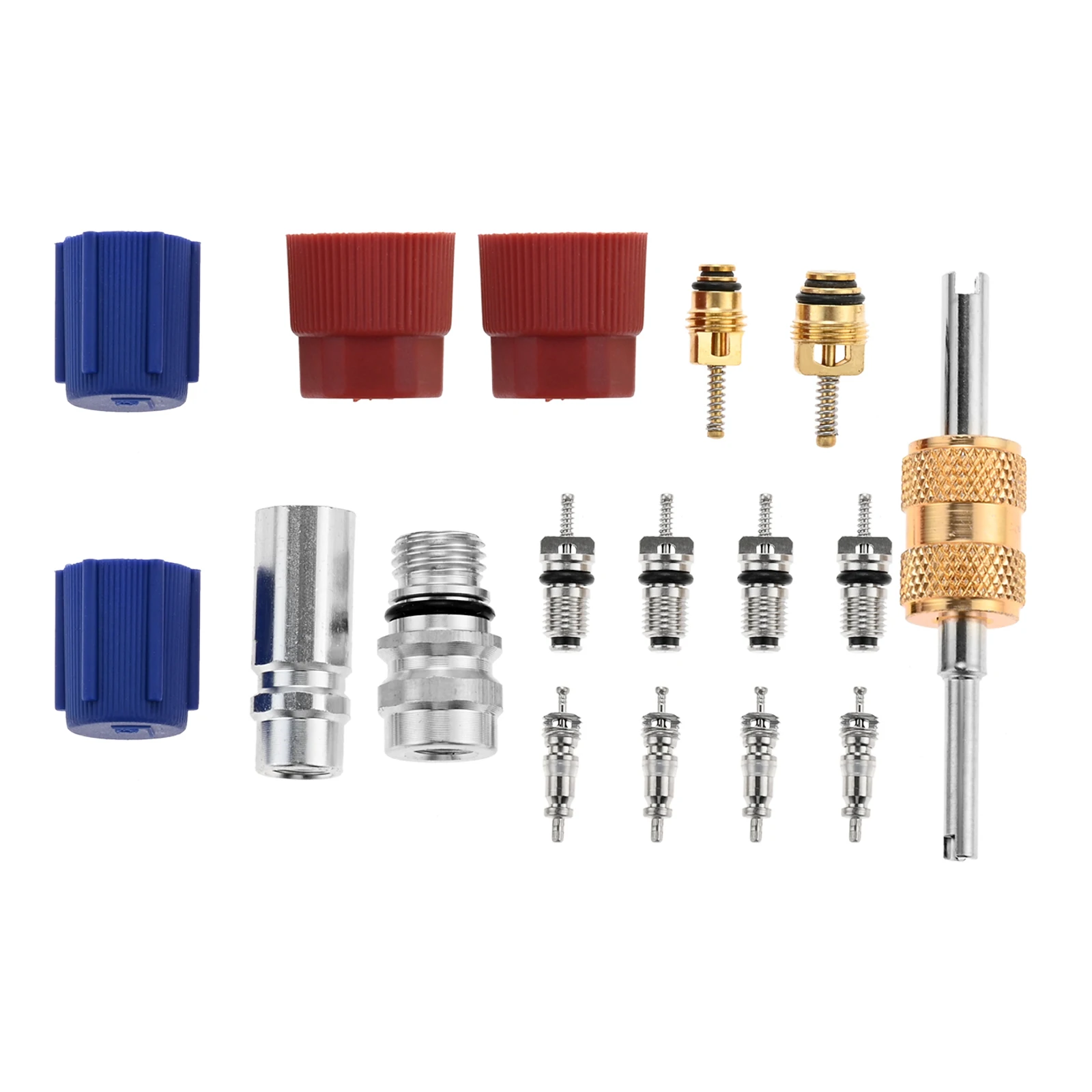 17 Pcs Air Conditioning Valve Core Kit R12 R134a Refrigeration A/C Air Conditioning Service Valve AC Service Port Seal Cap Valve