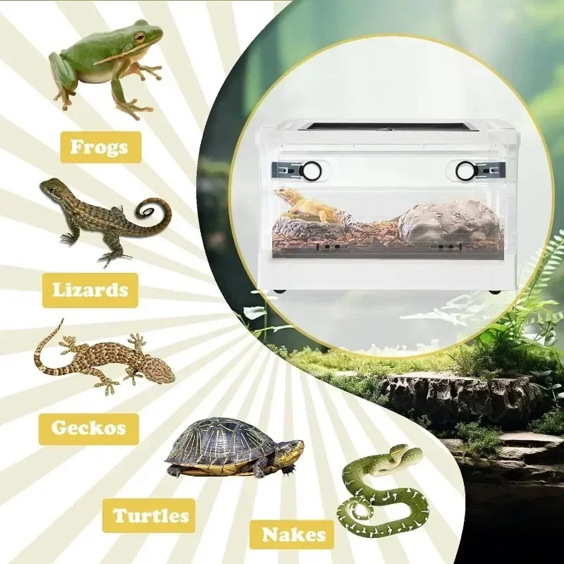 【Upgraded Reptile Enclosure】Clear Plastic Terrarium Box with Dual Doors & Ventilation Multi-Size for Bearded Dragon/Lizard/Gecko view 5
