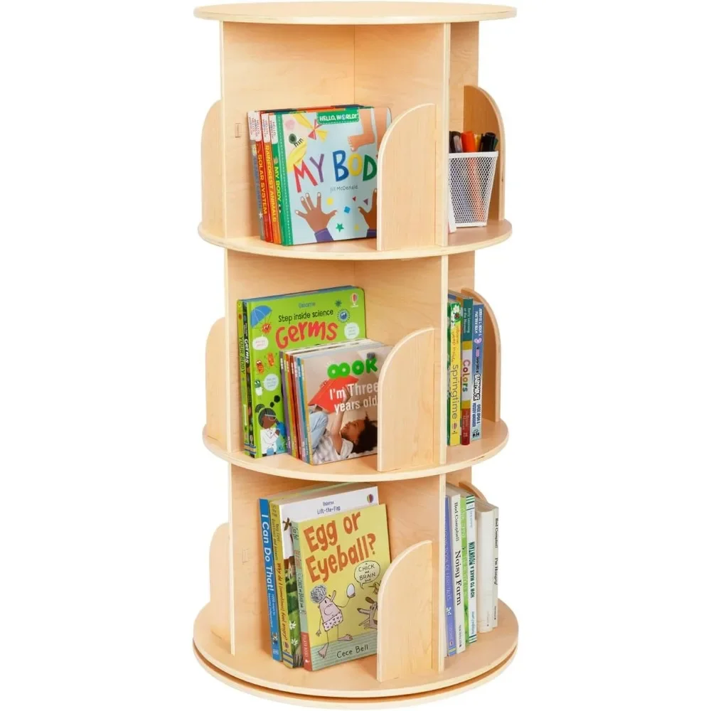 Kids Rotating Bookshelf, Small Corner Bookshelf for Small Space, 360° Display 3 Tier Floor Standing Bookshelf Storage Rack