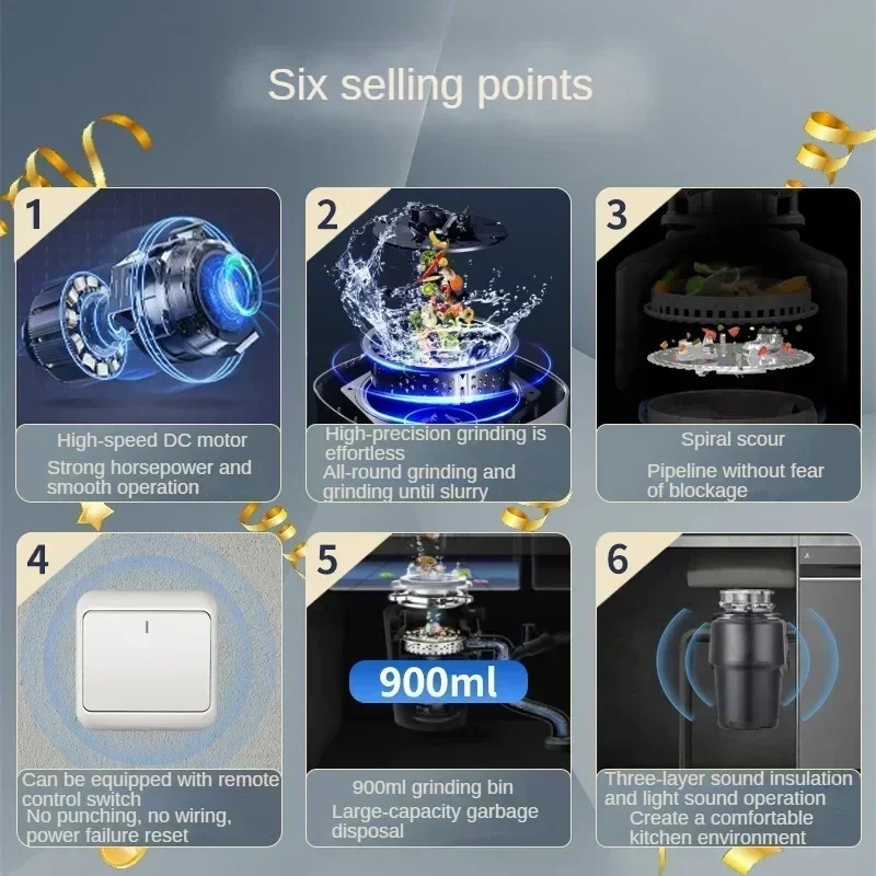 ห้องครัวอาหารการกําจัดขยะน้ําอัตโนมัติขยะสวิทช์อากาศทิ้งเครื่องใช้ในครัว poubelle de cuisine